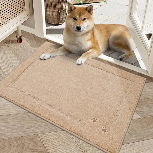 20x32 Taupe Embroidered Dog Paw Prints Mud Rug for Dogs