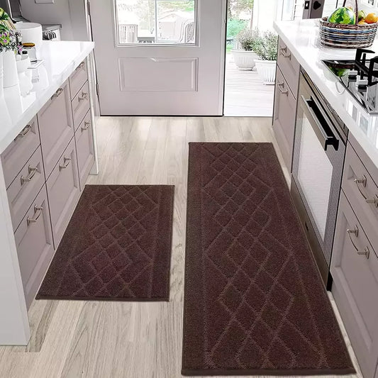 20x48 Brown Embossed Diamond Lattice with Two Side Border Kitchen Rugs