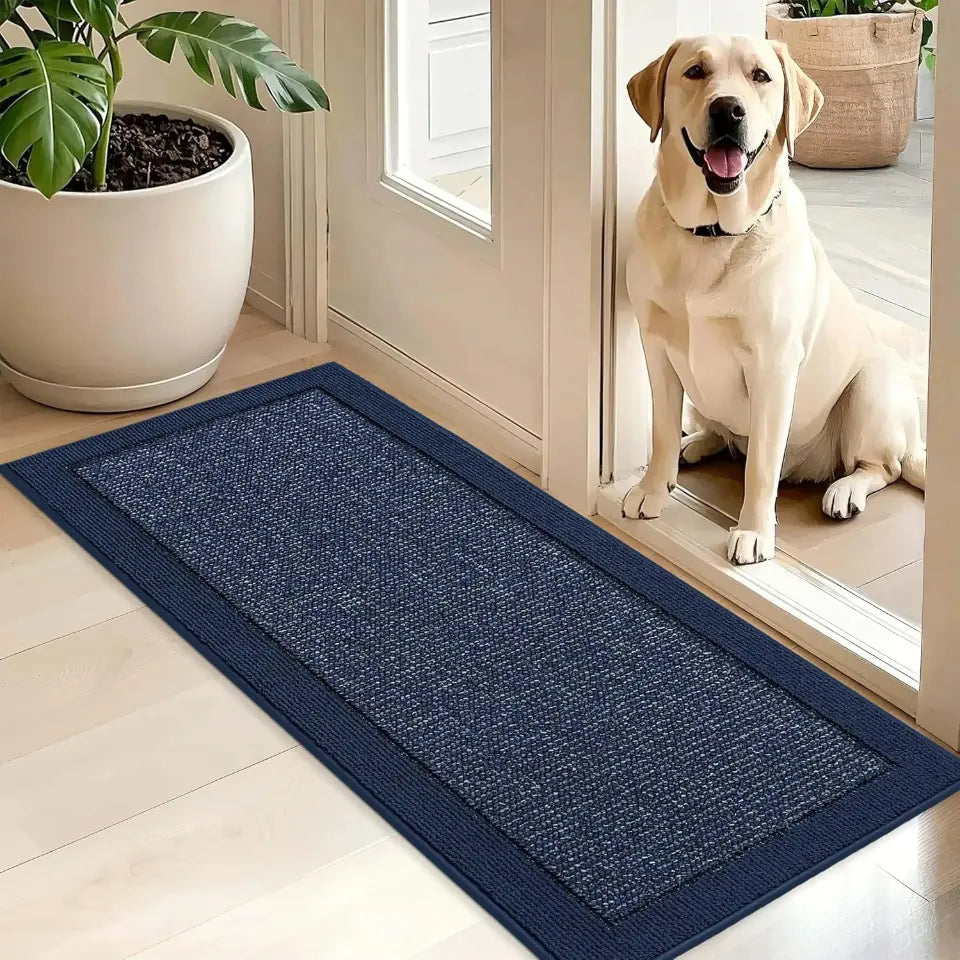 Solid Colored Bordered Non-Slip Washable Entrance Carpet