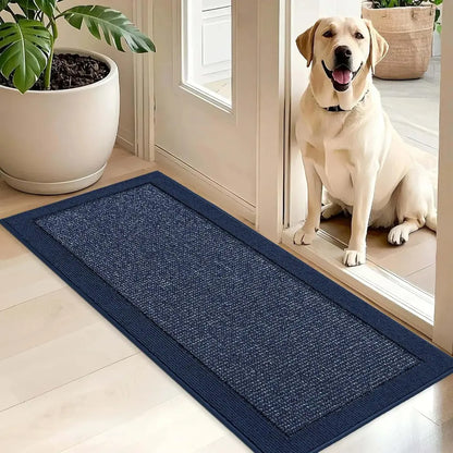 Solid Colored Bordered Non-Slip Washable Entrance Carpet