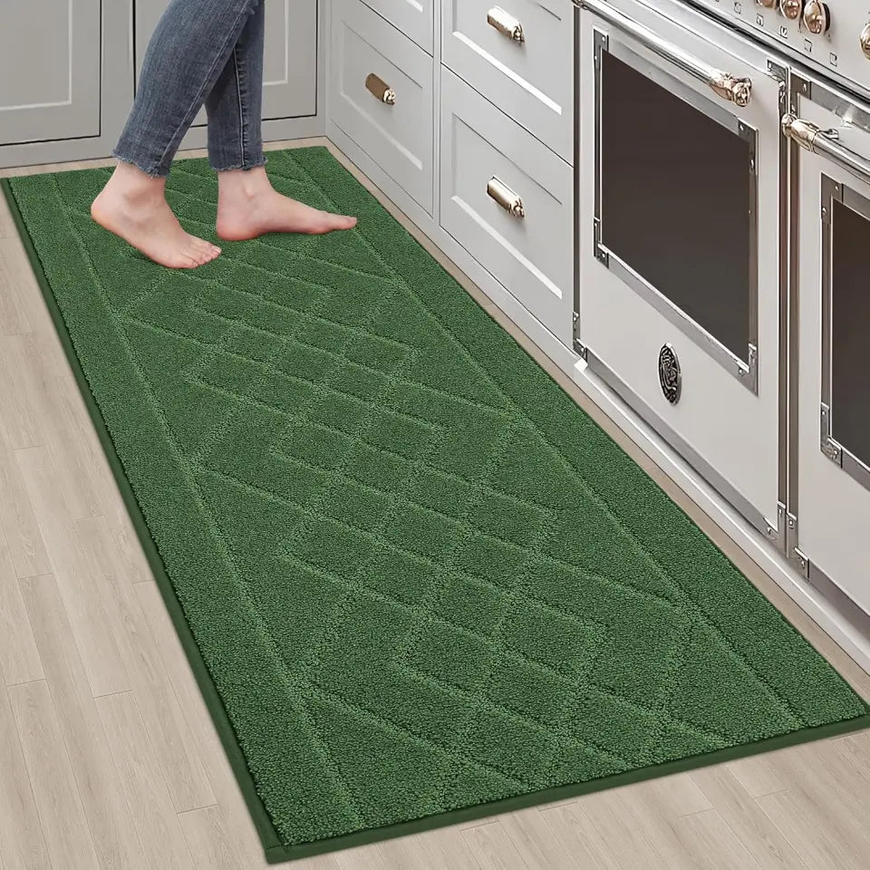 20x59 Green Embossed Diamond Lattice with Two Side Border Kitchen Rugs