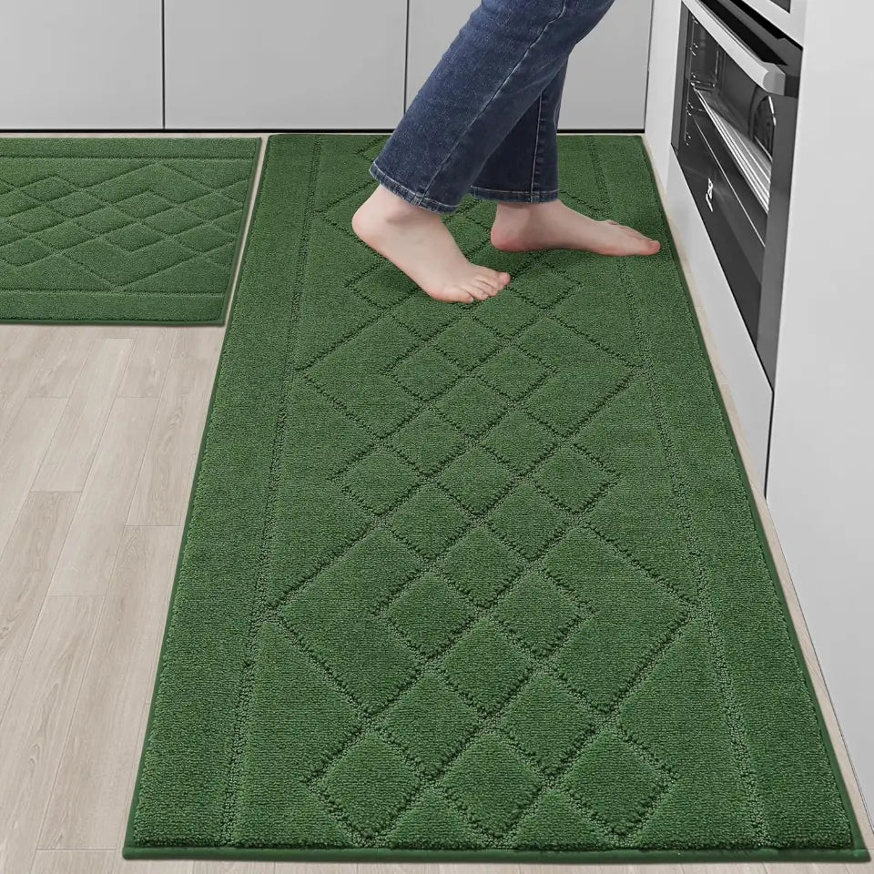 24x35 24x60 Green Embossed Diamond Lattice with Two Side Border Kitchen Rugs