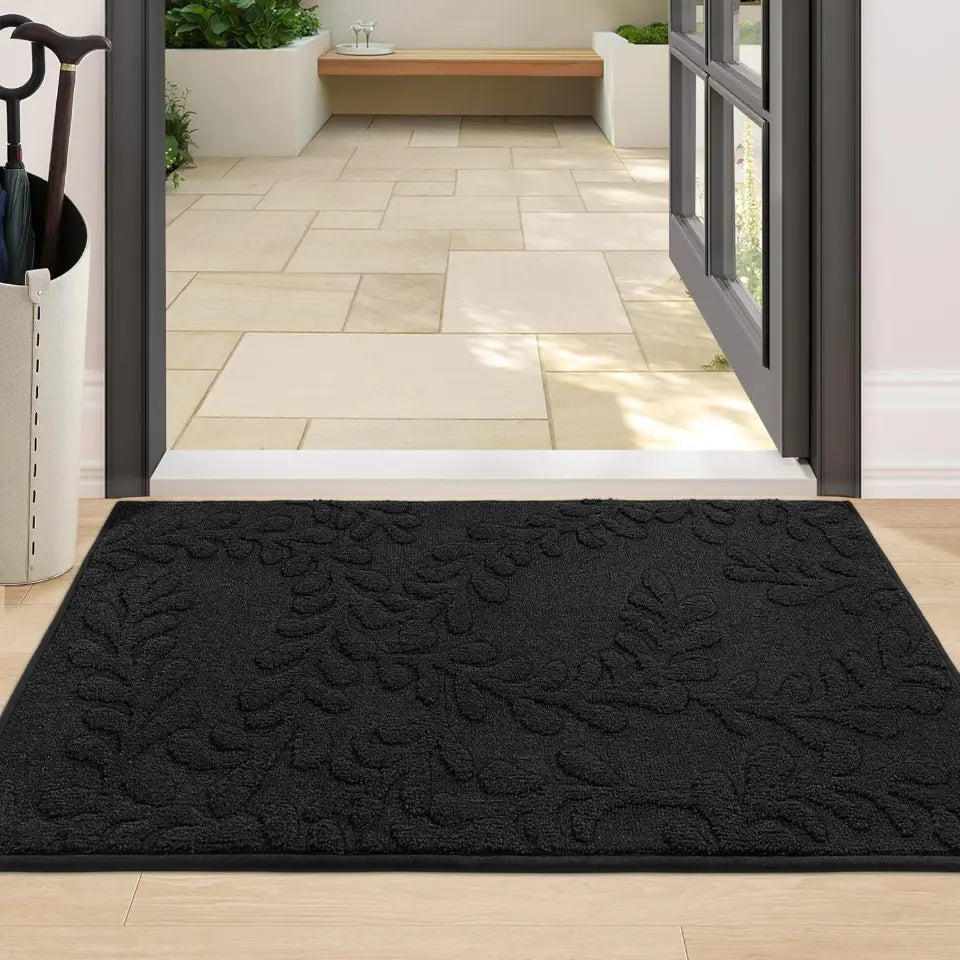 24x36 Black Prominent Embossed Leaf Stylish Door Mats