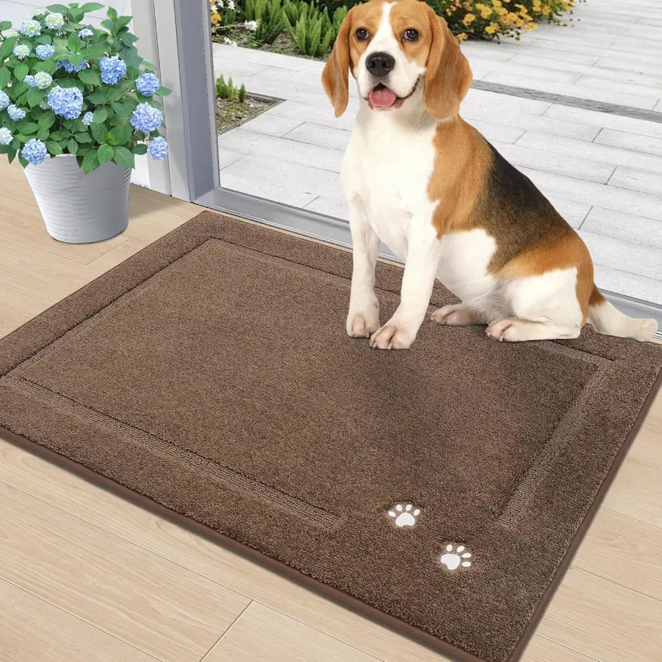 24x36 Brown Embroidered Dog Paw Prints Mud Rug for Dogs