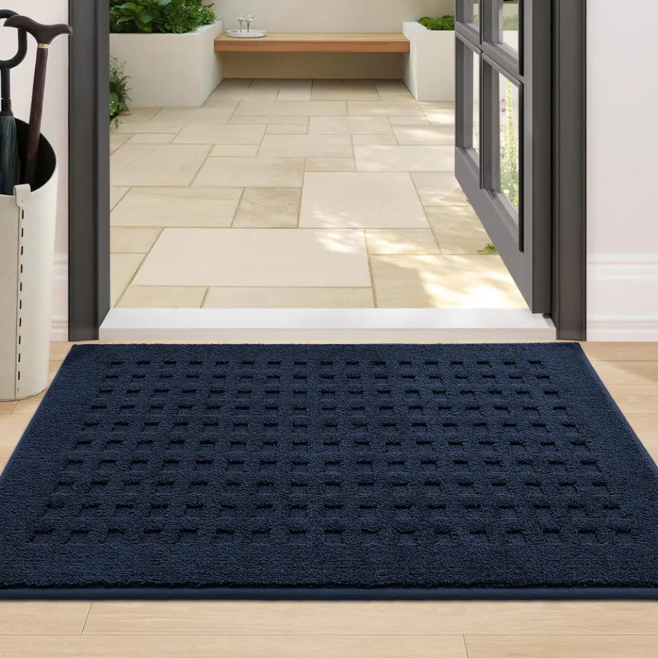 24x36 Navy Blue Embossed Waffle Pattern Front Door Mats