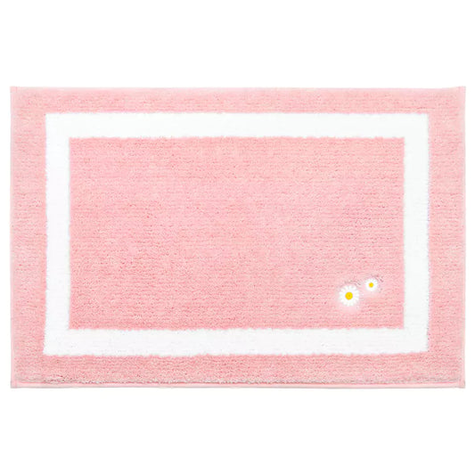 24x36 Pink Framed Tufted Bath Mats with Embroidered Flowers