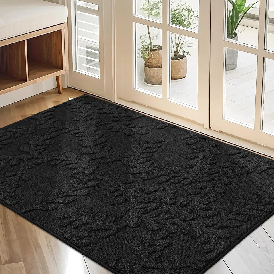 32x48 Black Prominent Embossed Leaf Stylish Door Mats