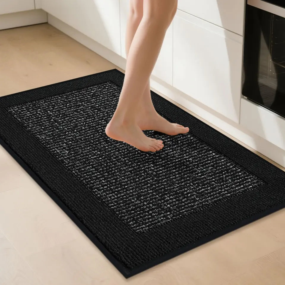 32x48 Black Solid Colored Bordered Long Kitchen Rug