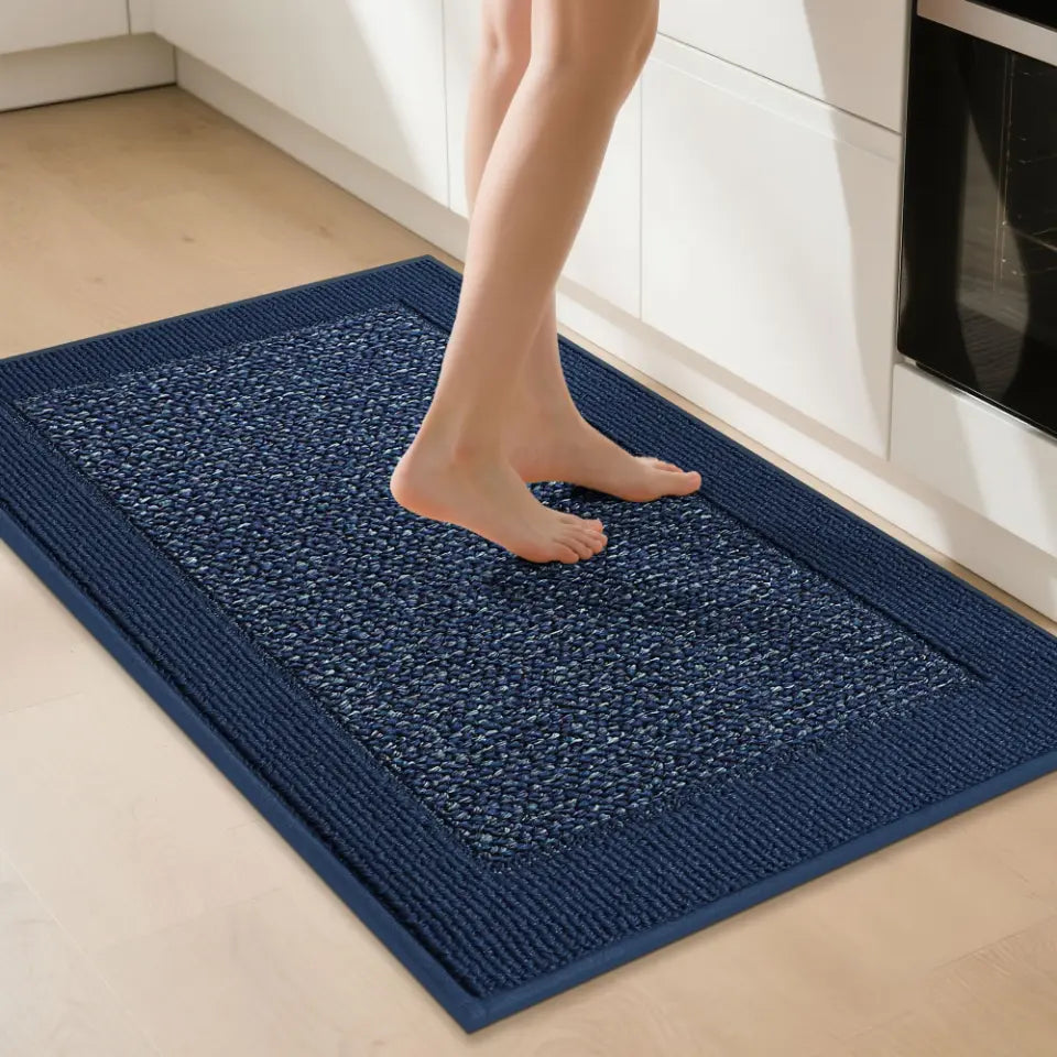 32x48 Blue Solid Colored Bordered Long Kitchen Rug
