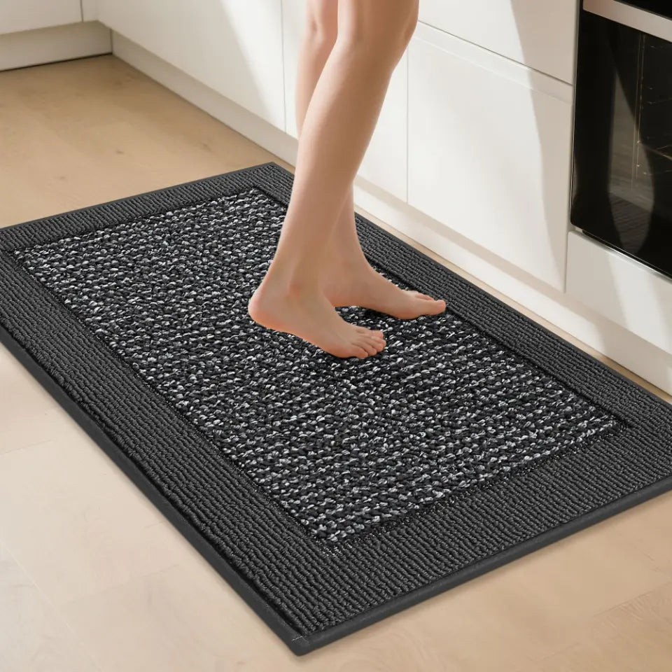 32x48 Charcoal Solid Colored Bordered Long Kitchen Rug