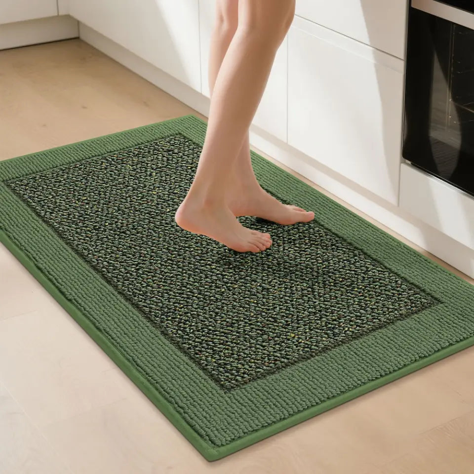 32x48 Green Solid Colored Bordered Long Kitchen Rug