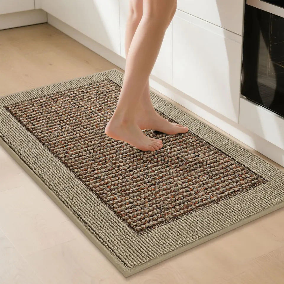 32x48 Taupe Solid Colored Bordered Long Kitchen Rug