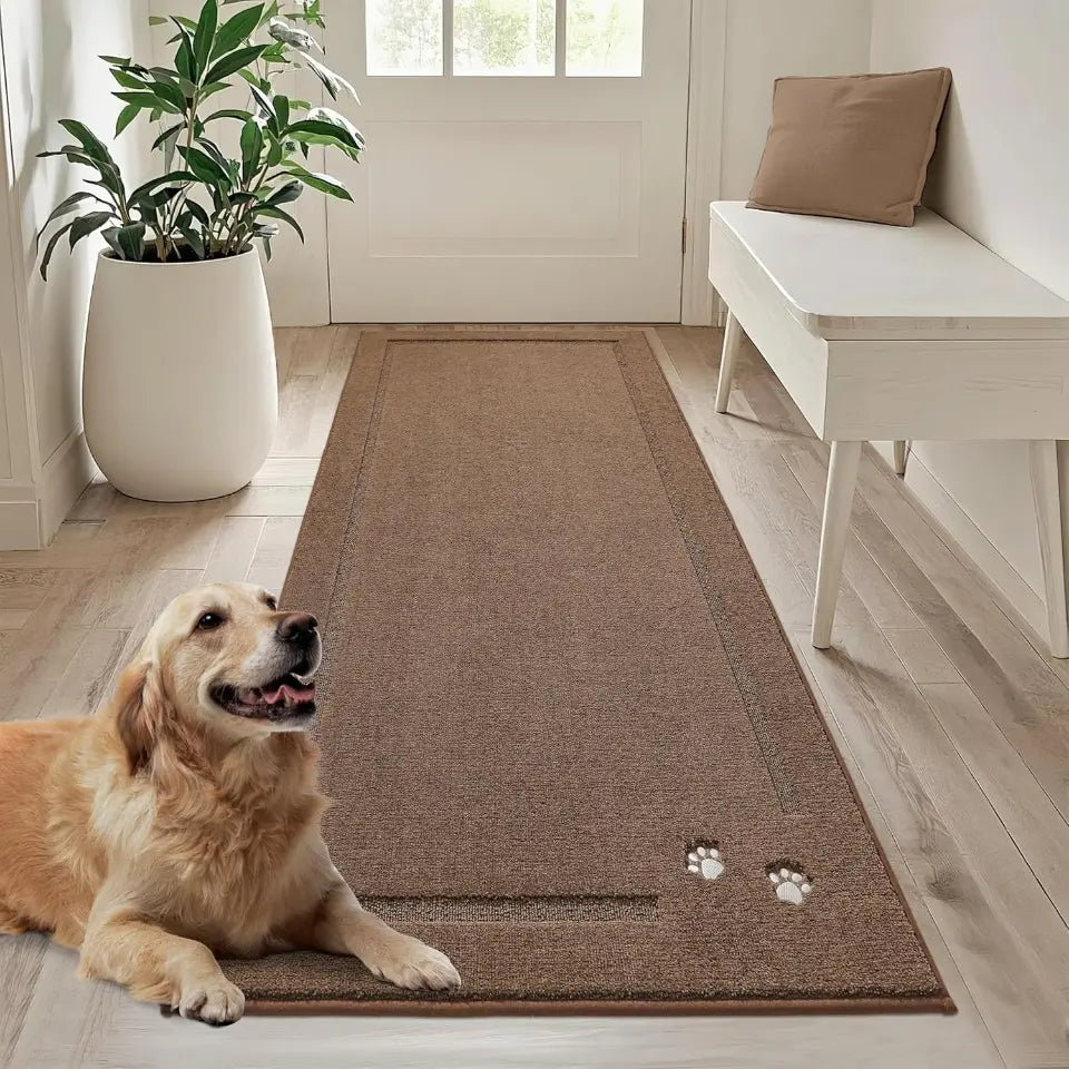 32x70 Brown Embroidered Dog Paw Prints Mud Rug for Dogs 16034c88-288a-4ac0-a574-57c0da7cc81e