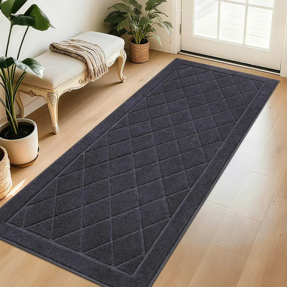 32x72 Dark Grey Embossed Diamond Lattice with Border Door Mats