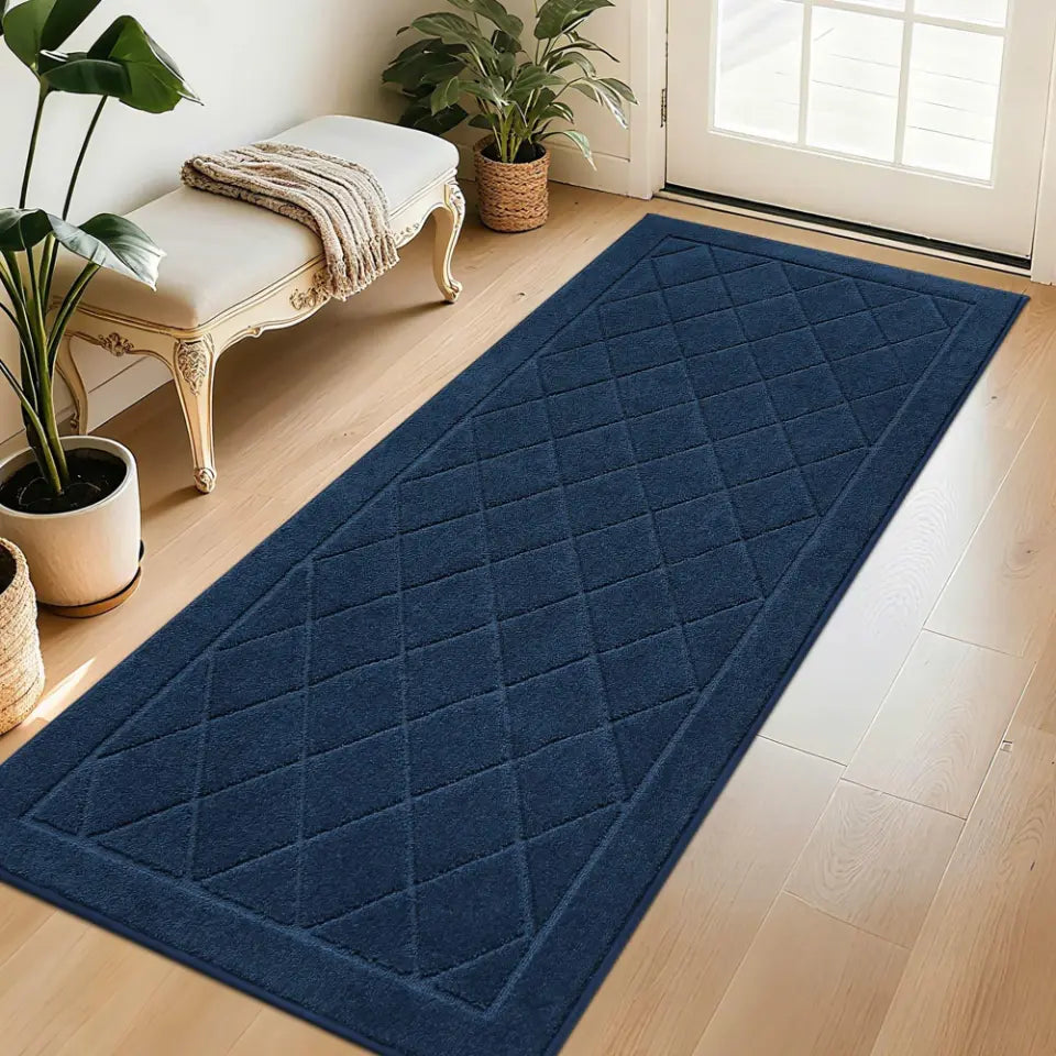 32x72 Navy Blue Embossed Diamond Lattice with Border Door Mats