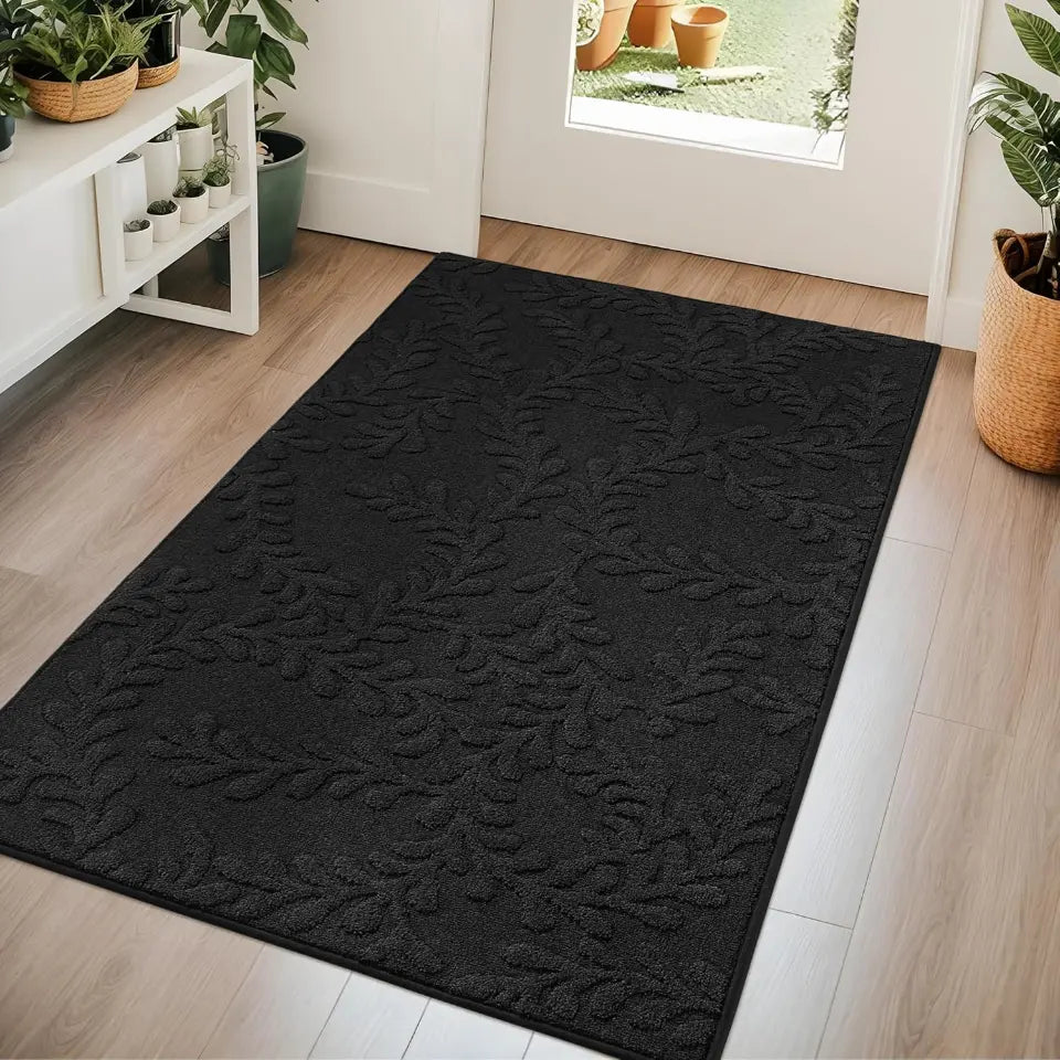 36x60 Black Prominent Embossed Leaf Stylish Door Mats