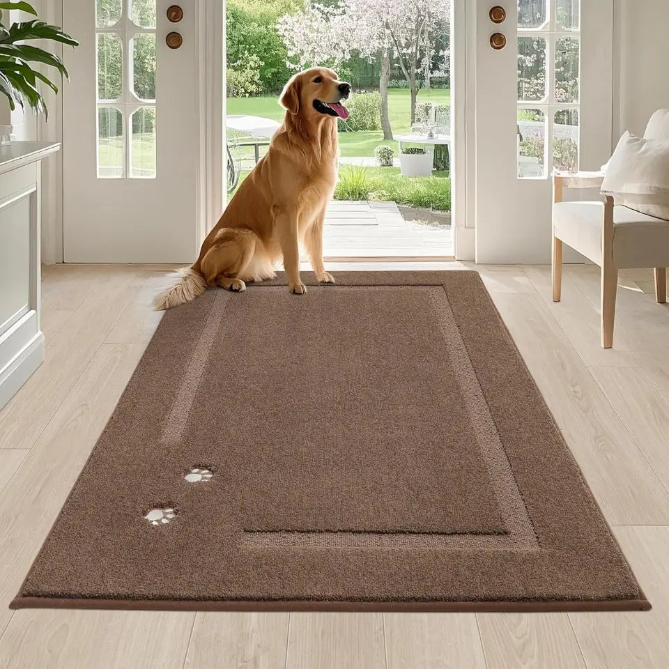36x60 Brown Embroidered Dog Paw Prints Mud Rug for Dogs