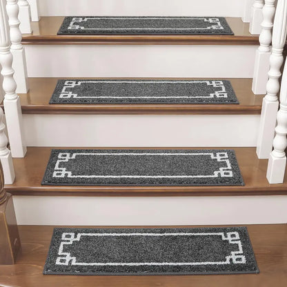 4pcs Dark Grey Classic Framed Modern Stair Rugs Set