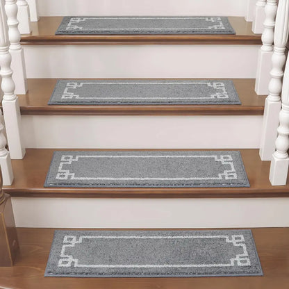 4pcs Grey Classic Framed Modern Stair Rugs Set