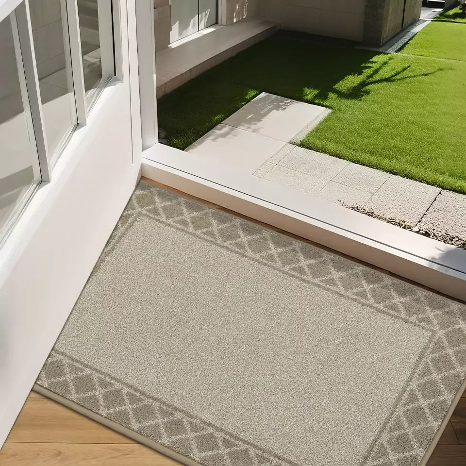 Beige Non Slip Front Door Mat under Door