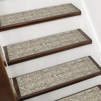 Beige and Malt Yellow Floral Patterns Stair Mats Set