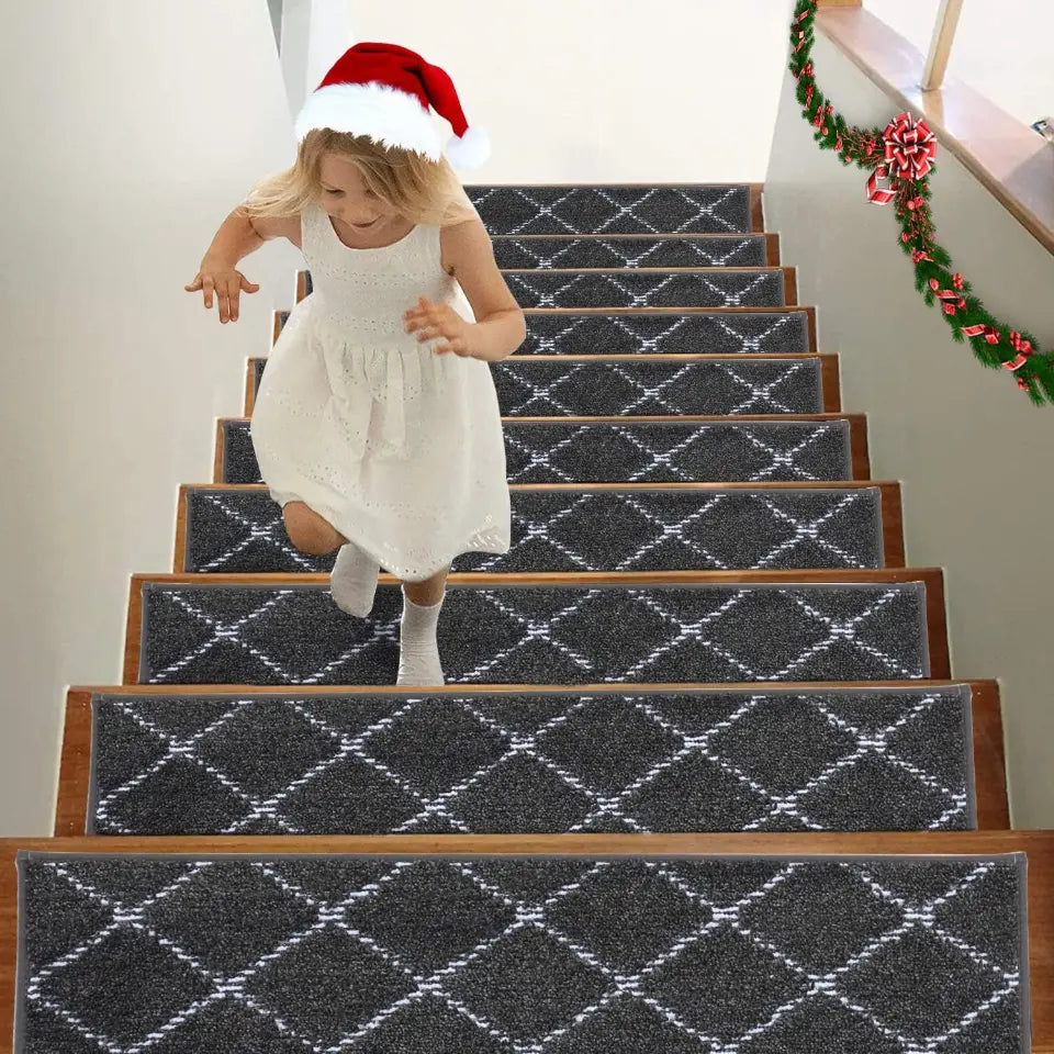 Black 15pcs Diamond Lattice Modern Carpet on Stairs Set