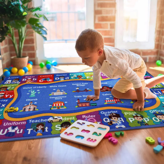 Boy Playing on 32x60 ABC Kids Rug Carpet Playmat