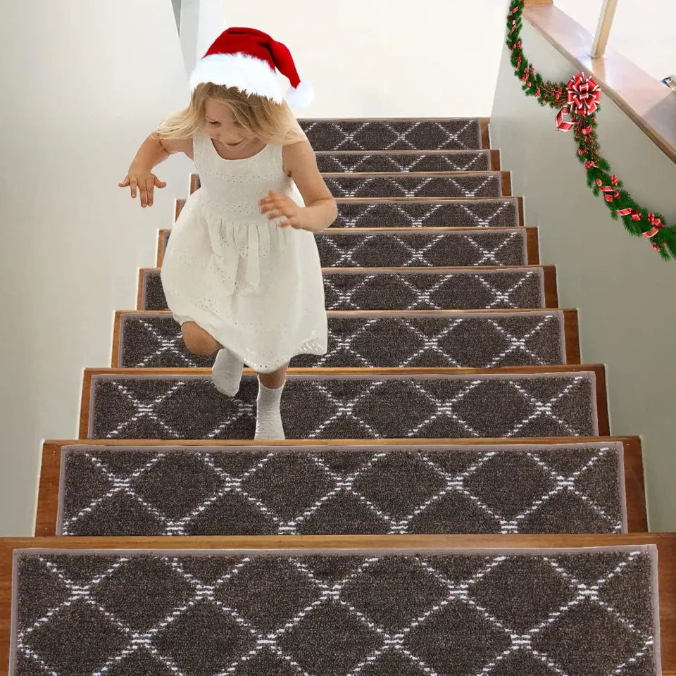 Brown 15pcs Diamond Lattice Modern Carpet on Stairs Set