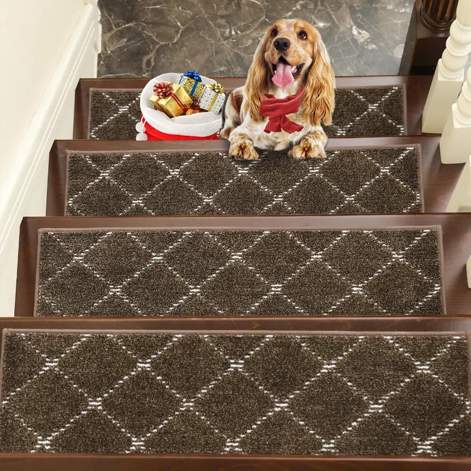 Brown 4pcs Diamond Lattice Modern Carpet on Stairs Set