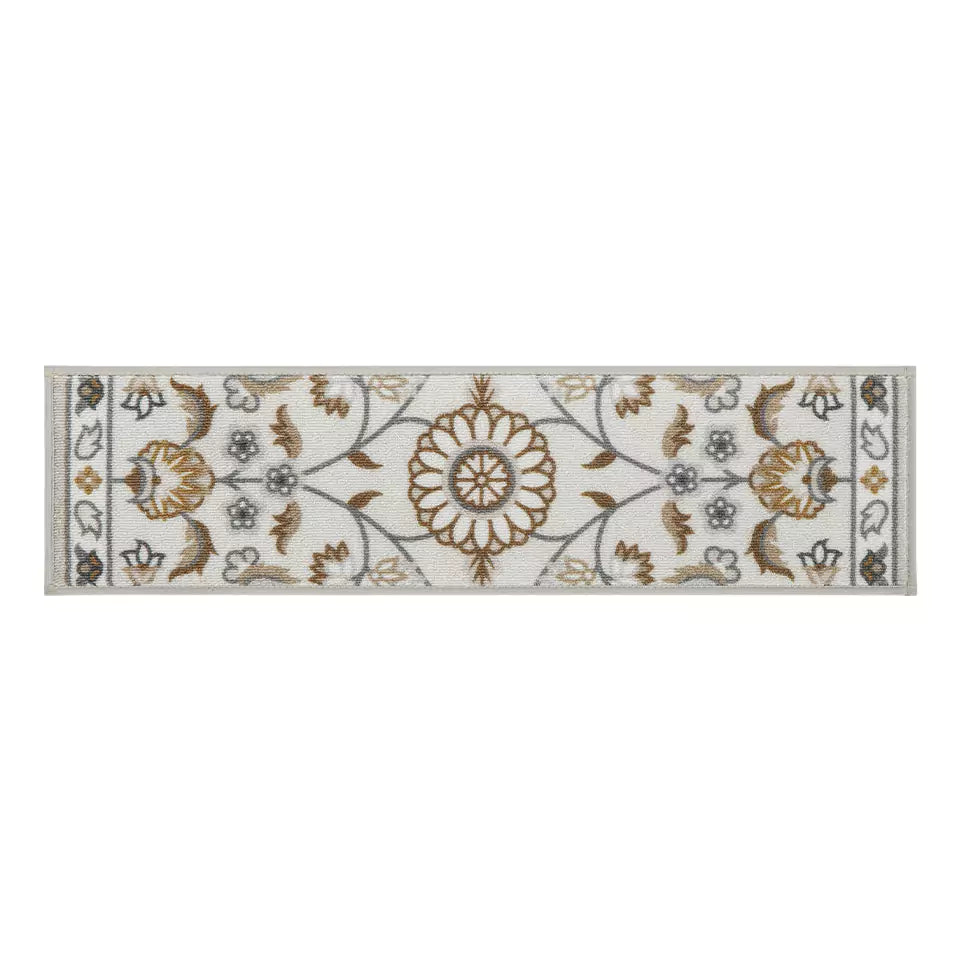 Brown and Grey Floral Pattern Carpet Stair Treads Set