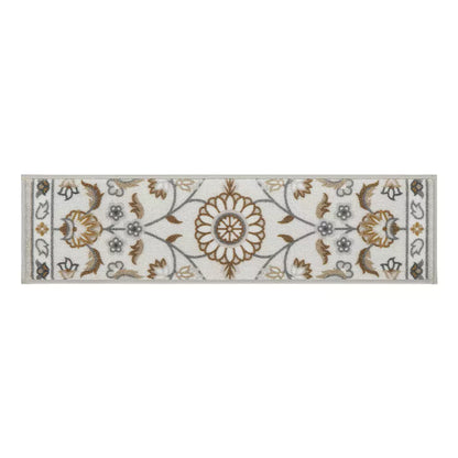 Brown and Grey Floral Pattern Carpet Stair Treads Set