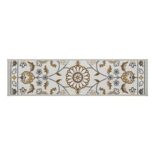 Brown and Grey Floral Pattern Carpet Stair Treads Set