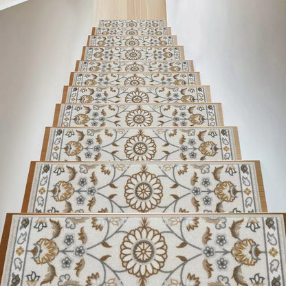Brown and Grey Floral Stair Carpet Set on Staircases
