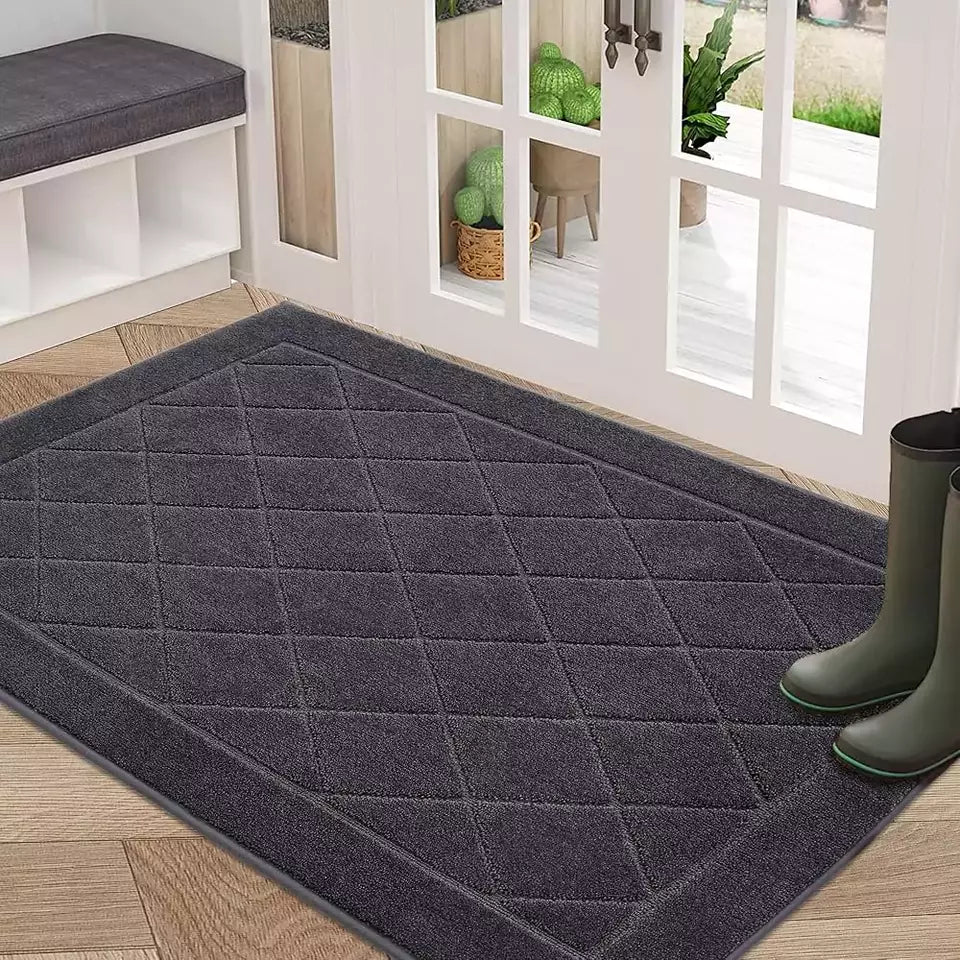 Dark Grey Embossed Diamond Lattice with Border Door Mats