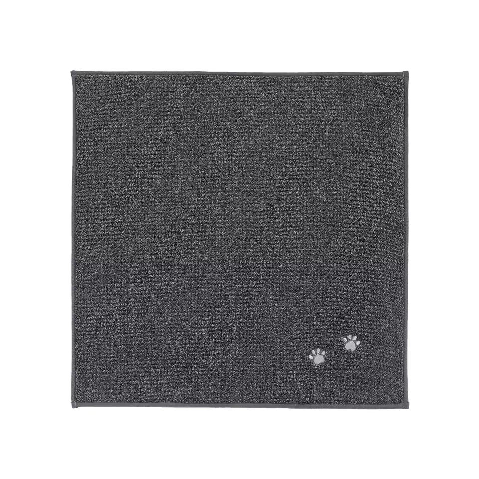 Dark Grey Embroidered Dog Paw Prints Stair Corner Mat
