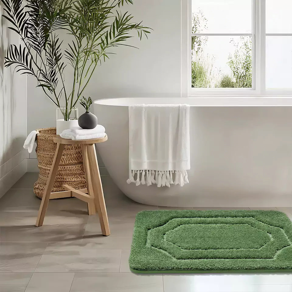 Double Framed Tufted Bath Mat in Front of Hot Tub