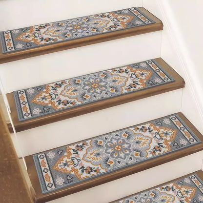 Floral Patterns on Grey Stair Treads Set