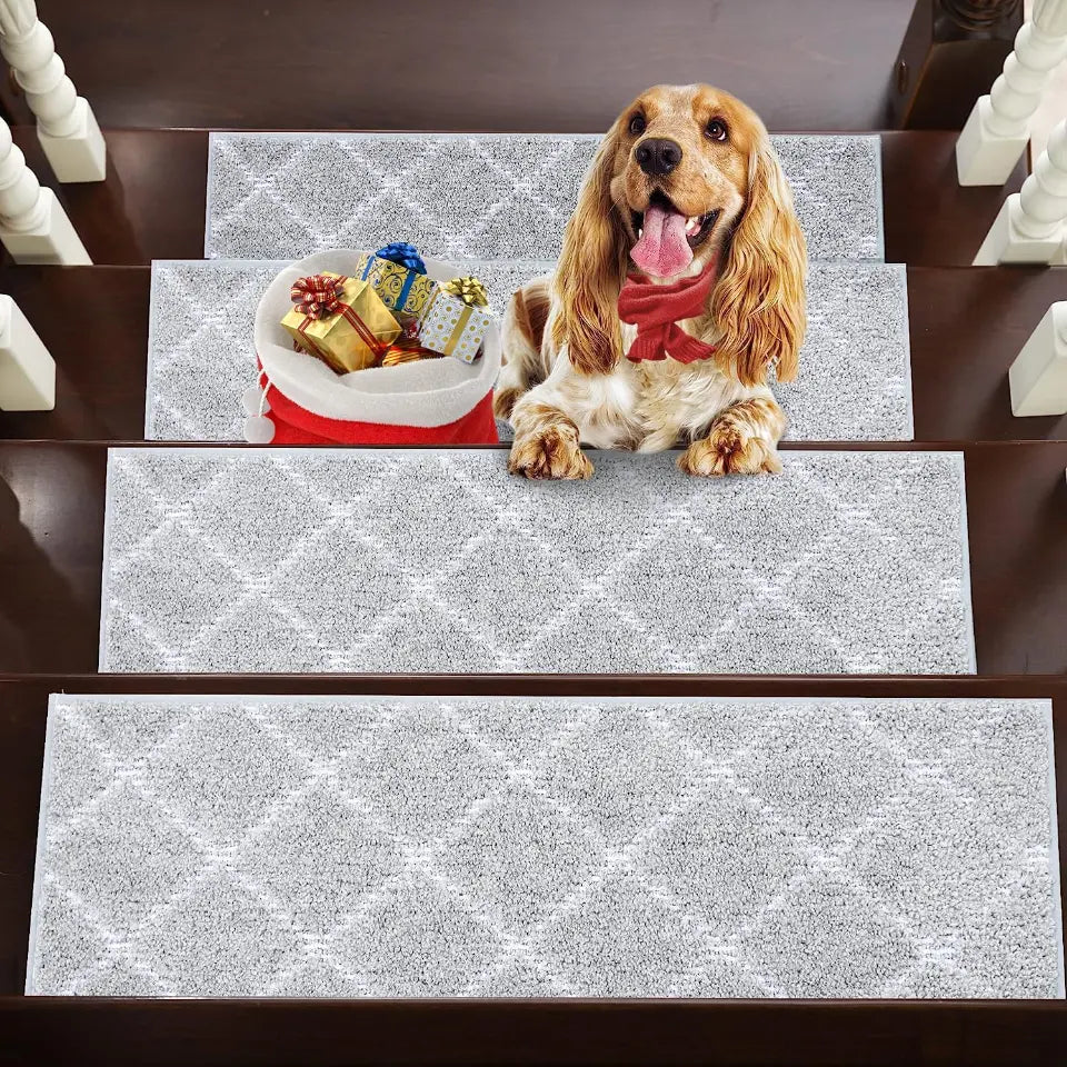 Grey 4pcs Diamond Lattice Modern Carpet on Stairs Set