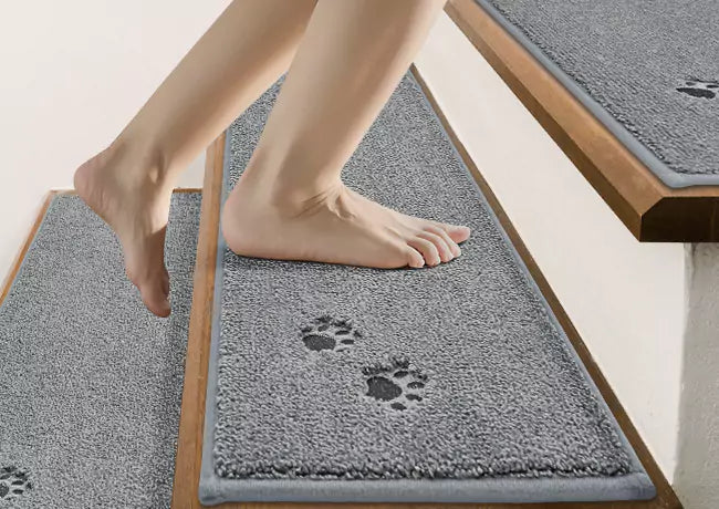 Grey Carpet Stairs with Soft on Bare Feet