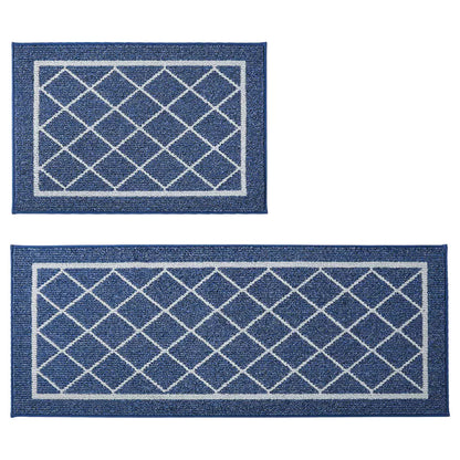 Large Blue Geometric Kitchen Rugs Set