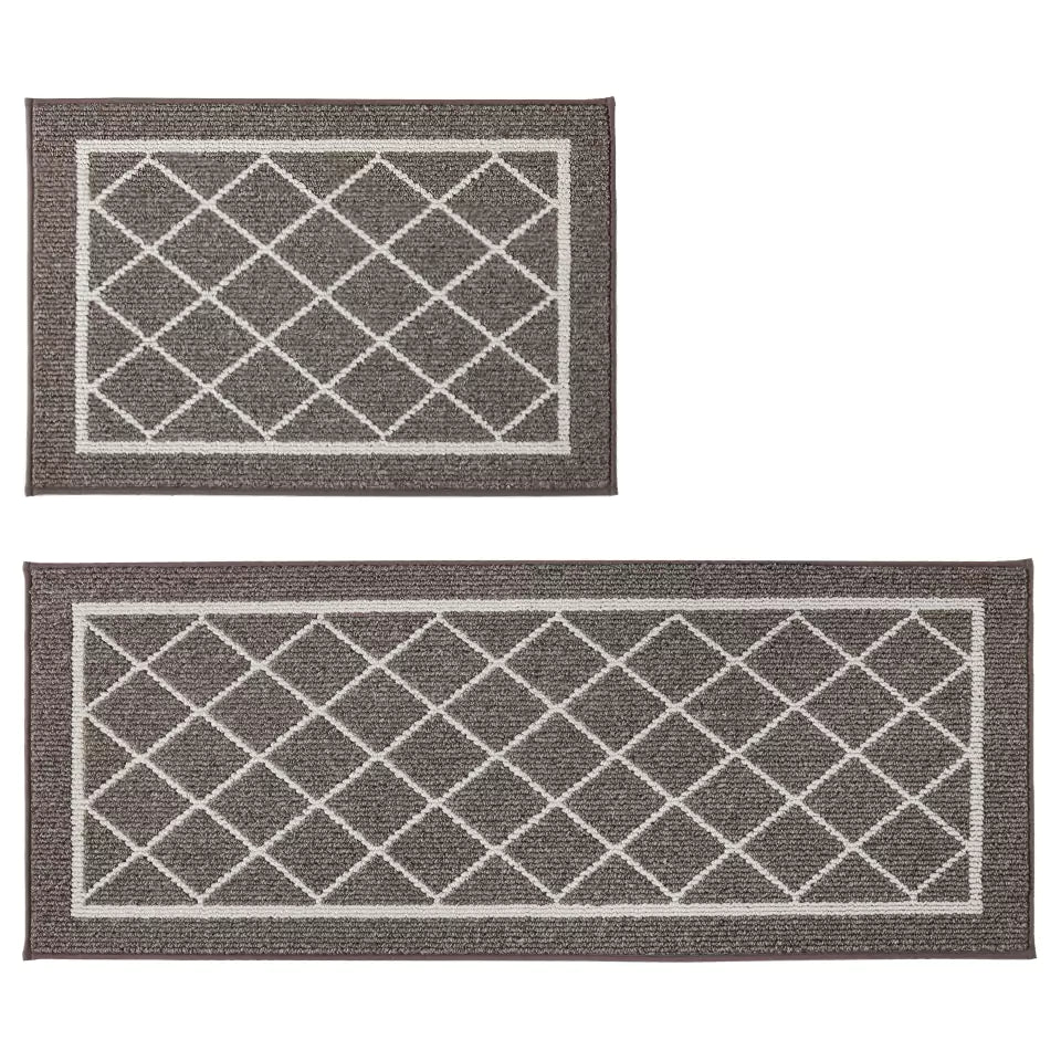Large Brown Geometric Kitchen Rugs Set