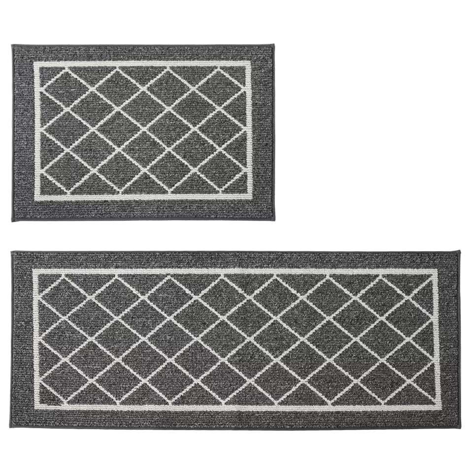 Large Grey Geometric Kitchen Rugs Set