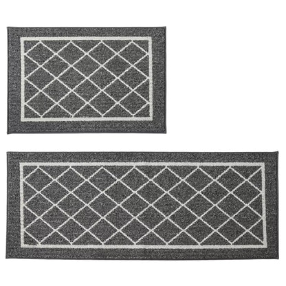 Large Grey Geometric Kitchen Rugs Set