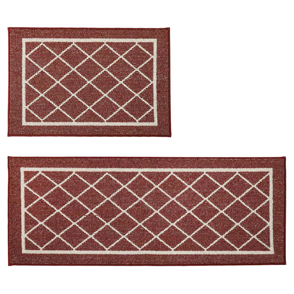 Large Red Geometric Kitchen Rugs Set