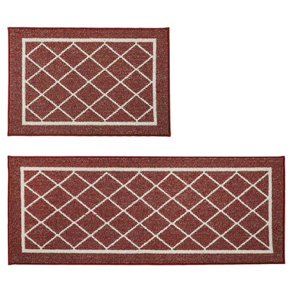 Large Red Geometric Kitchen Rugs Set