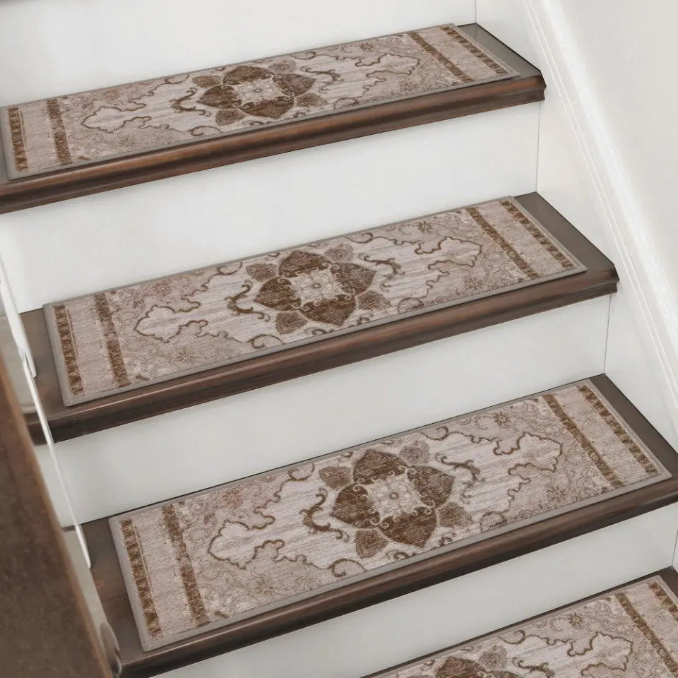 Red and Brown Classical Florals Patterns Stair Mats Set