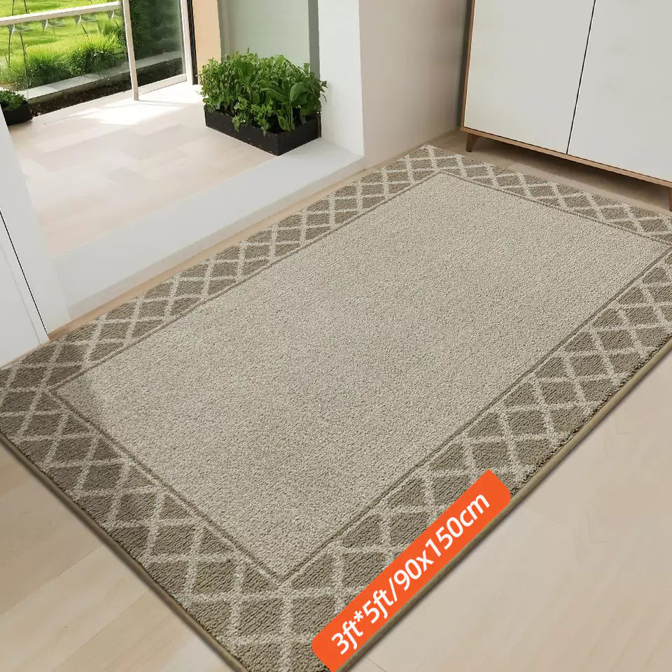 Size of Beige Diamond Lattice Bordered Non Slip Indoor Front Door Mat
