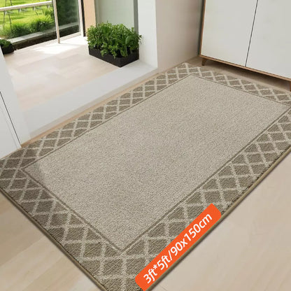 Size of Beige Diamond Lattice Bordered Non Slip Indoor Front Door Mat