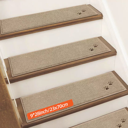 Size of Beige Embroidered Dog Paw Prints Carpet Stair Treads