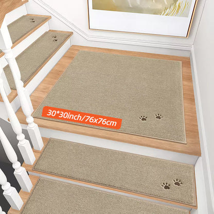 Size of Beige Embroidered Dog Paw Prints Stair Corner Mat